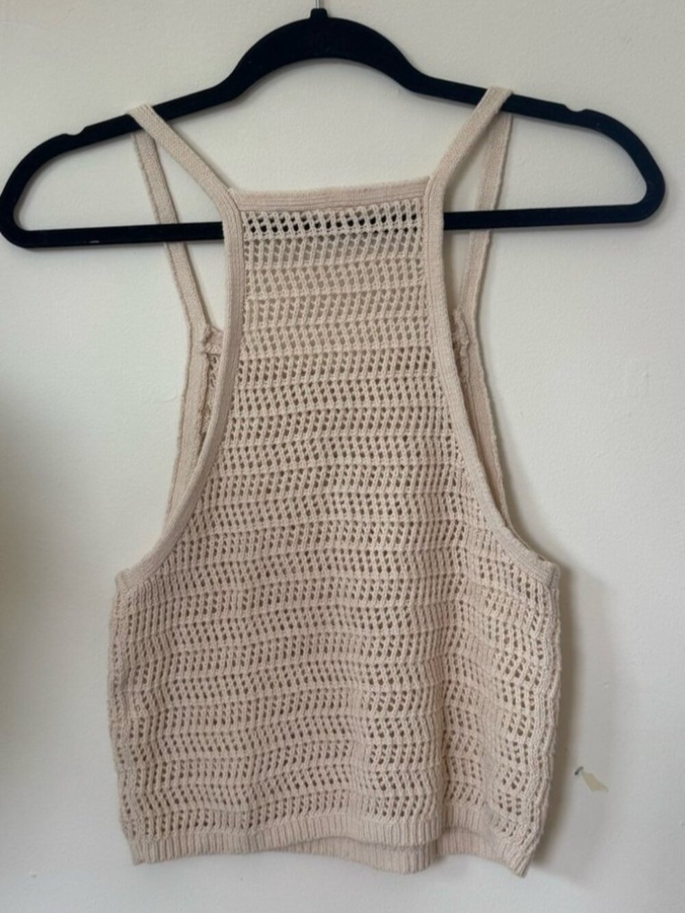 Crochet Knit Crop Top Tan Halter Style Sleeveless - Picture 2 of 2